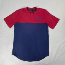 Mens XS T-shirt Striped Burgundy / Navy Blue Block Short Sleeved Roundneck Tee - £4.59 GBP
