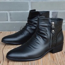 Fashion Ankle Boots Men High Top Zip Suit Shoes Black Dress Boots Autumn Shoes M - £77.46 GBP