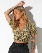 Motel Rocks Aley Top In Spring Ditsy Yellow (MR6) - £23.85 GBP