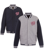 New Mens Nationals Nats 2-tone Reversible Fleece Jacket Baseball - Gray/Navy - $89.90