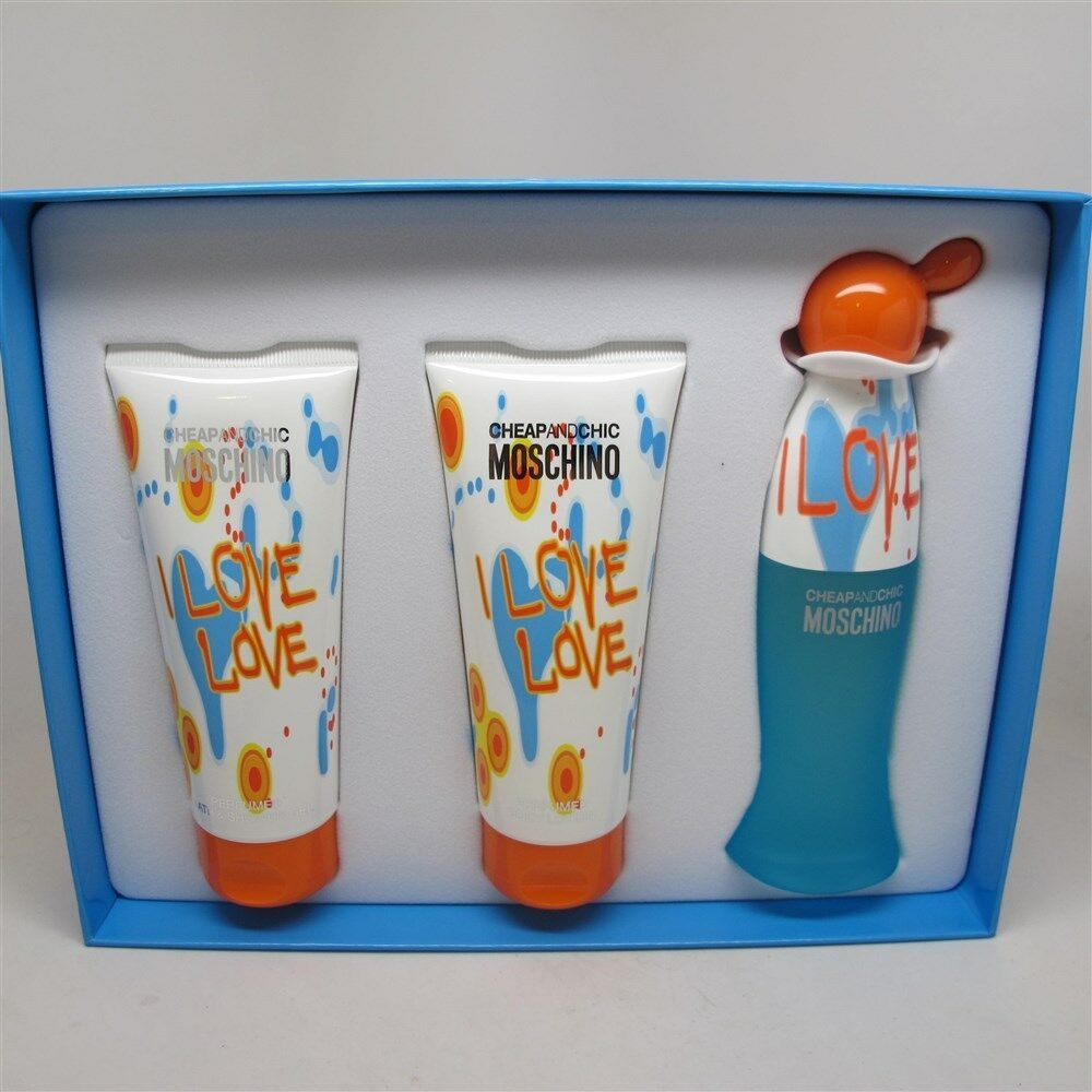 Primary image for I LOVE LOVE by Moschino 3 Pcs Set: 1.7 oz EDT Spray, 3.4 oz Lotion & Shower Gel
