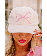 White Girlish Bow Embroidered Baseball Cap - $126.49 MXN