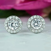 2 ct Round Simulated Diamond 14K White Gold Plated Halo Stud Earrings - £47.23 GBP
