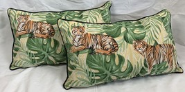 2 Allen + Roth Tiger Jungle Print Outdoor Pillows Green Foliage 23&quot; x 13&quot; - £38.80 GBP