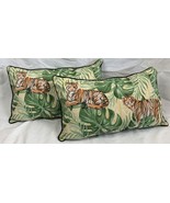 2 Allen + Roth Tiger Jungle Print Outdoor Pillows Green Foliage 23&quot; x 13&quot; - £38.94 GBP