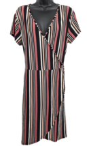Bobby Brooks Faux Crossover Dress Women&#39;s Size XL Multicolor Stripe Short Sleeve - £7.07 GBP