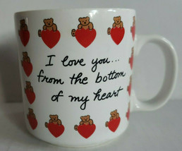 Vintage Russ Berrie&amp;Co  Bear Hearts “I Love You From The Bottom Of My Heart” Mug - £15.14 GBP