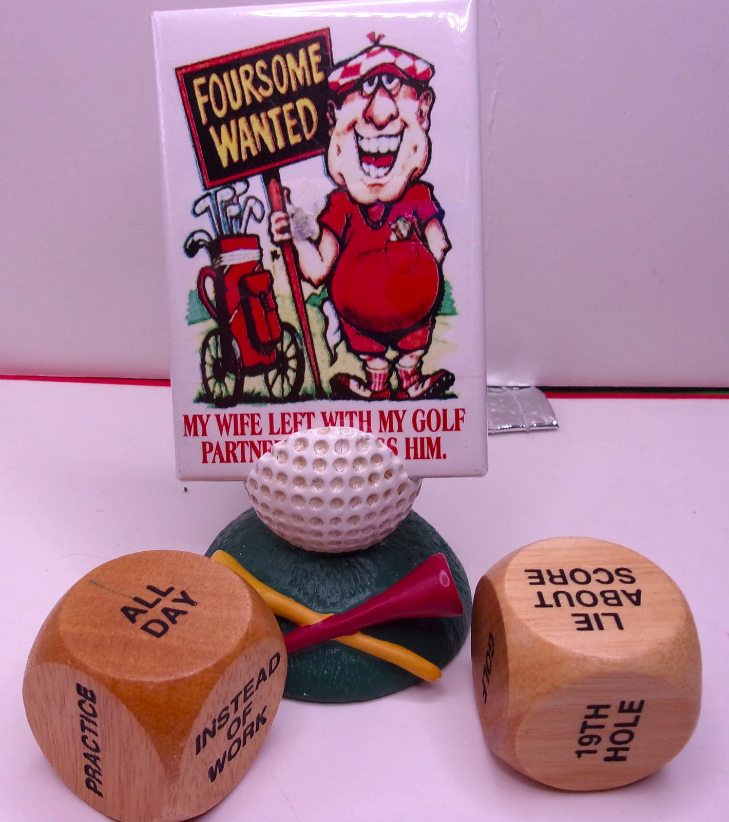 Golf Ball Business Card Holder, 2 Goff Dice, &amp; Comic Golfer Magnet New - $6.99