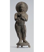 Antigüedad Indonesio Estilo Standing Bronce Javanés Gautama Buda - 28cm/... - $1,108.45