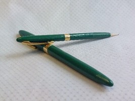 Vintage 1950&#39;s Sheaffer Snorkel Fountain Pen Pencil Set 14k Gold Nib Green - £151.39 GBP