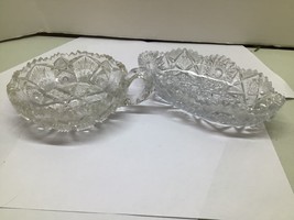 VINTAGE AMERICAN BRILLIANT CUT GLASS OVAL  BOWL finger h HOBSTARS 11-1/4... - $25.74