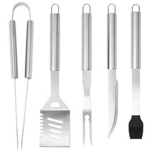 Bbq Accessories 5Pcs Stainless Steel Grill Set Heavy Duty Barbeque Tools - £31.01 GBP