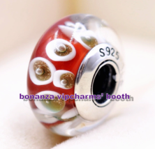 TOP 925 Sterling Silver Handmade Glass Bead Shiny Red &amp; Gold Murano Glas... - $6.80