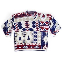 Vintage Oversized XL Turtleneck Sweater Southwest Print Aztec Red Blue M... - £26.97 GBP