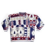 Vintage Oversized XL Turtleneck Sweater Southwest Print Aztec Red Blue M... - £26.53 GBP