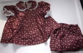 Vintage Handmade Brown Floral Dress &amp; Panties Medium Size Baby Doll - £3.81 GBP