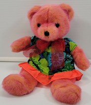 Ty Inc 2001 Hawaiian Floral Dress Pink Stuffed Bear Toy 13&quot; Tall - £3.88 GBP