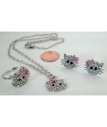 Hello Kitty Jewelry Pink Tie kids Silver Chain Multi-Stone Pendant Stud ... - $11.76