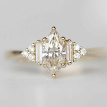 2Ct Marquise Cut Cubic Zirconia Engagement Ring 14k Yellow Gold Plated-Silver - £88.37 GBP