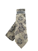 Stacy Adams Men&#39;s Tie Hanky Ivory Beige Charcoal Gray Silver Floral 3.25&quot; Wide - $21.99