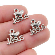 I Love Jesus Charms Pendant Bracelet Antique Silver 15x12MM (.61x.47 inch) - $55.50 MXN