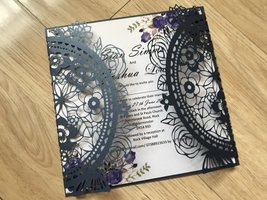 50pcs Pearl Navy Blue Laser Cut Wedding Cards,Engagement Invitations Cards,Birth - £42.55 GBP