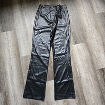 Vintage Vegan Leather Pants Black Womens 26x30 Y2K Pleather Mock Rock 90... - $74.94