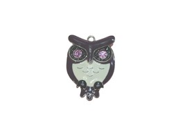 Purple Enameled Owl Pendant Pink Jewel Eyes 54736 - $13.86
