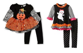 9 Months Rare Editions 2 Piece Halloween Set Pumpkin Black Cat Outfit - £12.52 GBP
