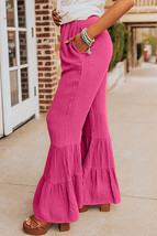 Rose Textured High Waist Ruffled Bell Bottom Pants - $317.81 MXN