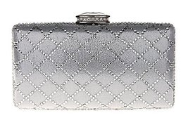 New Rhinestone Quilted Clutch Evening Bag Wedding Package 2-Silver