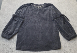 Karl Lagerfeld Blouse Top Women Medium Gray Balloon Sleeve Soft Velour Pullover - £17.35 GBP