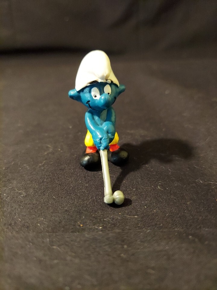 Smurfs Golfer Smurf Golfing Figure Golf Club Vintage Schleich Peyo Toy 1... - $10.93