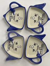 Vtg CB Teabag Holders SpoonRest &quot;Used Tea Bag&quot; Put Here! Blue Ceramic Face Set 4 - £19.57 GBP