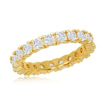 Sterling Silver 3mm CZ Eternity Band Ring - Gold Plated - £27.50 GBP