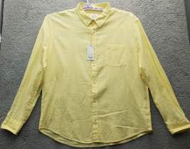 Mutual Weave Shirt Mens 2XL Yellow Solid Linen Long Sleeve Collared Button Down - £21.50 GBP