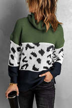 Green Turtleneck Splicing Chunky Knit Pullover Sweater - £29.75 GBP