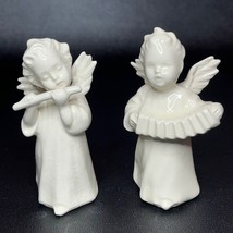 Goebel White Porcelain Musical Angel Figurines with Flute &amp; Accordion - $276.80 MXN