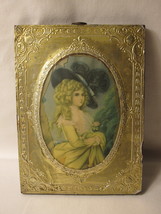 old Gold Gilted metal on wood picture of a Fair Lady- 4&quot;x5.5&quot; Oval - £79.24 GBP