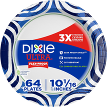 Dixie Ultra, Large Paper Plates, 10 Inch, 64 Count, 3X Stronger, Heavy D... - £12.14 GBP