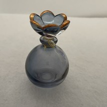 SC Genuine Lead Crystal Perfume Bottle Italy Blue Glass Flower Stopper - $24.00