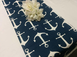 NAVY WHITE ANCHOR Linens- Table Runner - Napkin - Placemat,  sailor runner,  Nau - £15.92 GBP