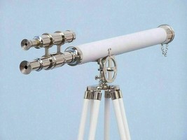 64"Admiral Double Barrel Telescope Chrome Nautical White Spyglass For Home Decor - £171.62 GBP
