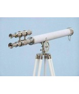 64&quot;Admiral Double Barrel Telescope Chrome Nautical White Spyglass For Ho... - £172.84 GBP
