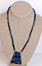 Pendant Beaded Necklace plastic costume jewelry 22-inch Length blue black purple - £11.76 GBP