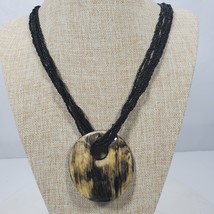 Vintage Statement Necklace 22 Inch Black Seed Bead + 2.5 Inch Pendant - $552.14 MXN