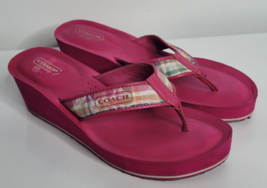 Coach Womens Jaicee Poppy Beach Plaid Pink Flip Flops Wedge Sandals Size 9B - $28.99