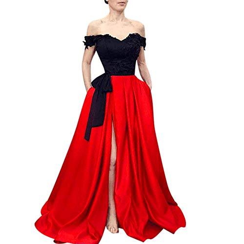 Beaded Lace Off The Shoulder Black Long Front Slit Evening Prom Dress Red US 6