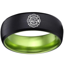 (New With Tag)Tungsten Carbide FireFighter Wedding Band Ring - Black Green Color - $59.99