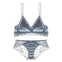 Satiny Lace Triangle Bra and Panty Set - $554.64 MXN